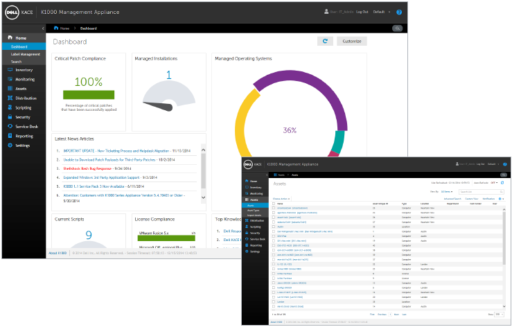 The intuitive, tab-based interface of the Dell KACE K1000 Systems Management Appliance allows IT administrators of all skill levels to easily accomplish a breadth of anypoint systems management tasks.