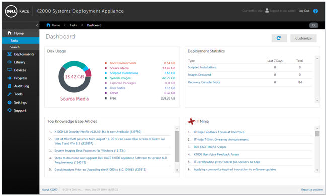 Designed to save you time and your organization money, the KACE K2000 Systems Deployment Appliance typically installs in less than one day at a low total cost.